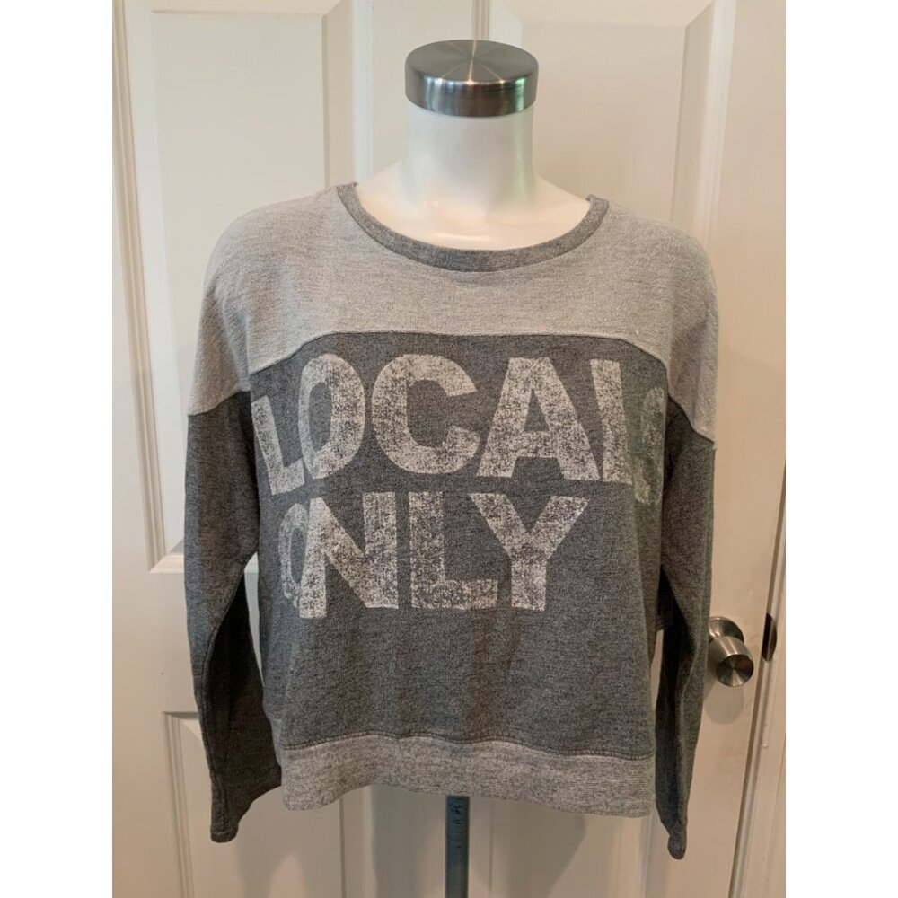 Sundry Gray Colorblock "Locals Only" Cropped Sweatshirt, Size 2